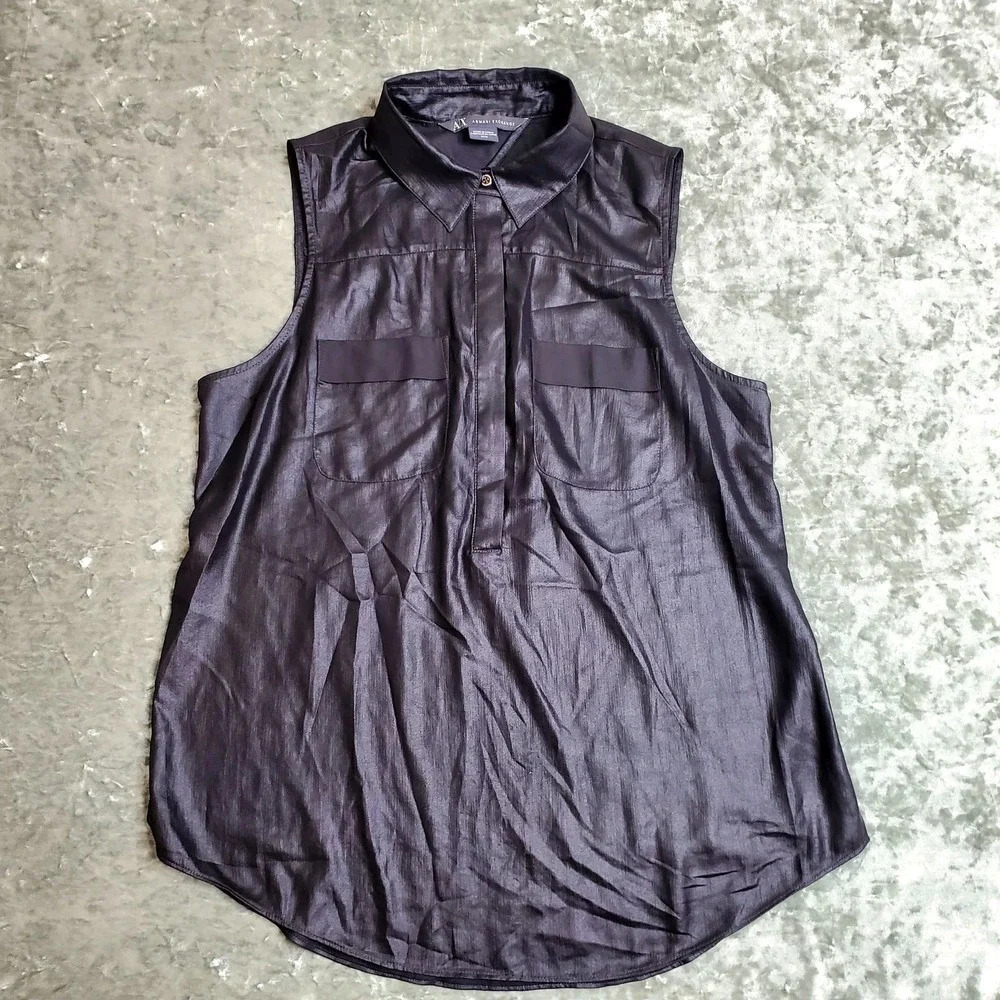 Armani Exchange Metallic‎ Black Sleeveless Blouse